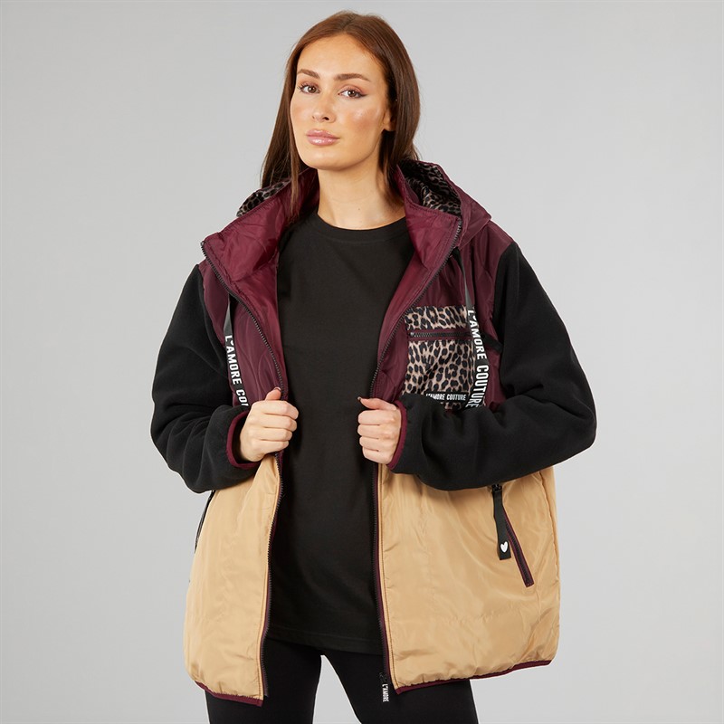 L'amore Couture Womens Thyme Fleece Mix Parka Multi