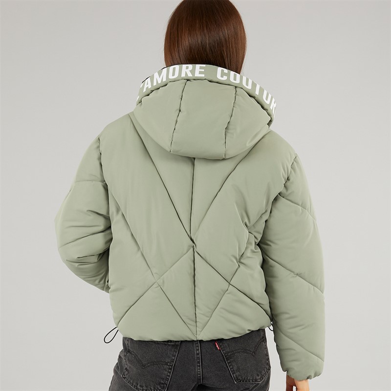 L'amore Couture Womens Franklin Short Puffer Khaki