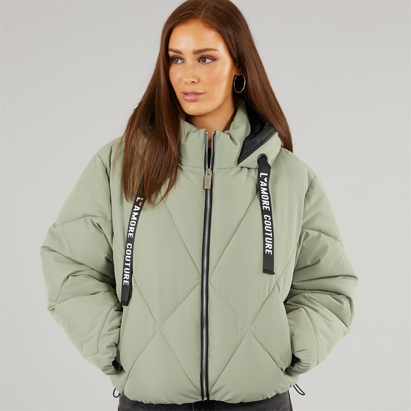 L'amore Couture Womens Franklin Short Puffer Khaki