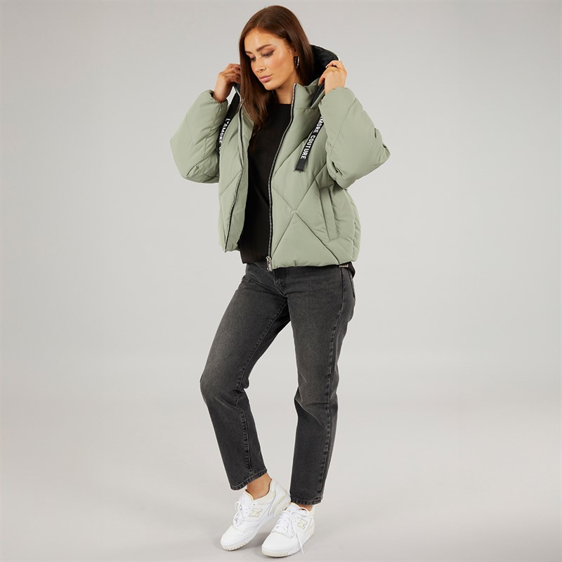 L'amore Couture Womens Franklin Short Puffer Khaki