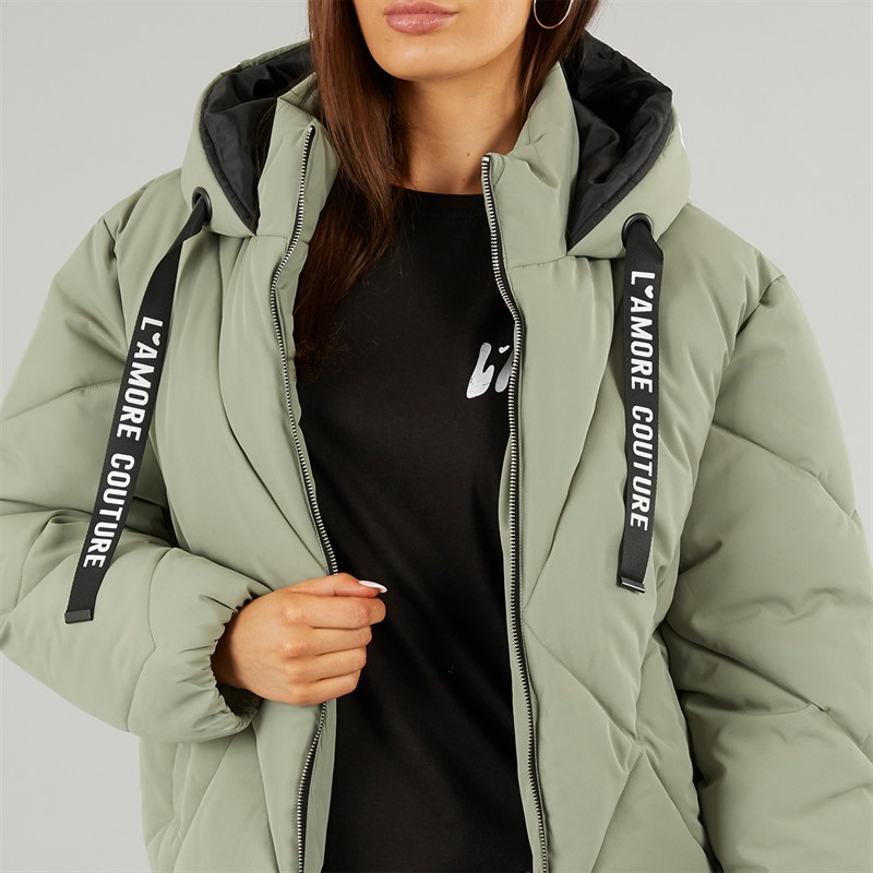 L'amore Couture Womens Franklin Short Puffer Khaki