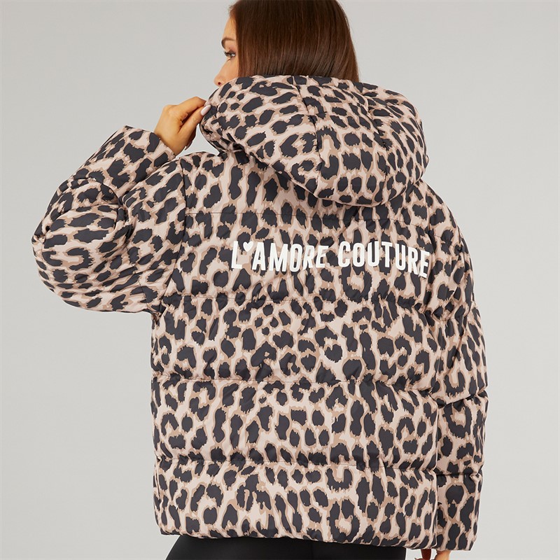 L'amore Couture Womens Nevada Short Puffer Leopard
