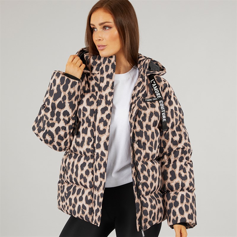 L'amore Couture Womens Nevada Short Puffer Leopard