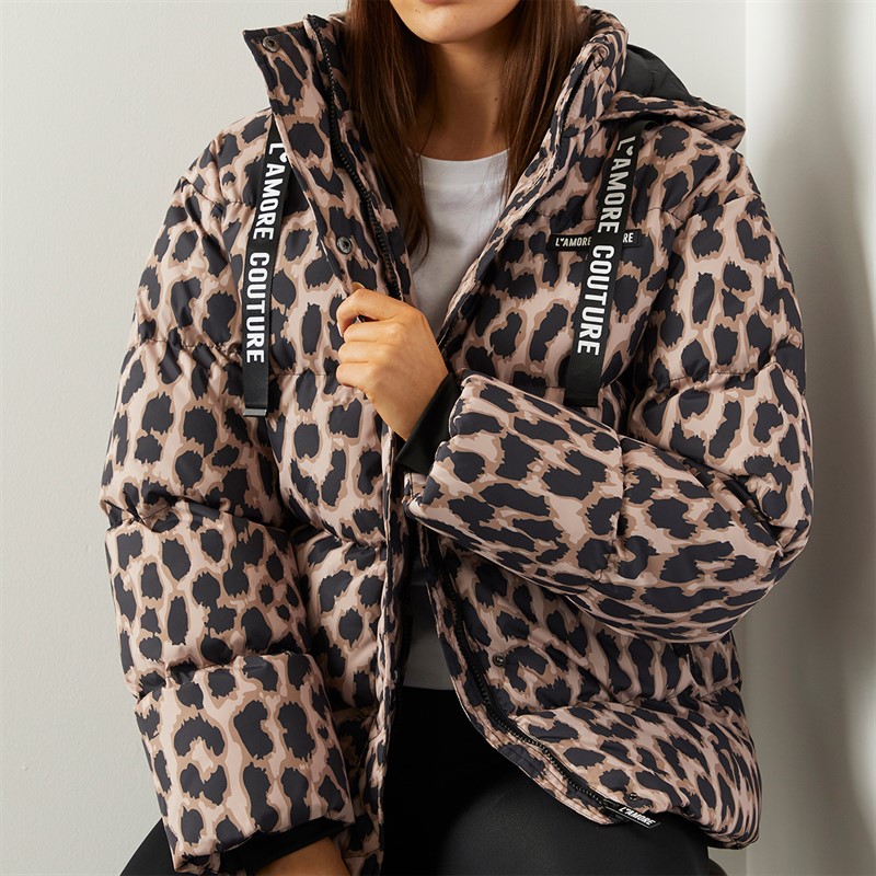 L'amore Couture Womens Nevada Short Puffer Leopard
