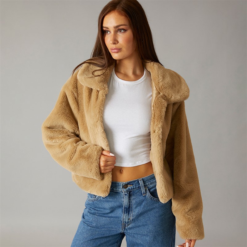 L'amore Couture Womens Atlanta Fur Coat Tan - Size 10