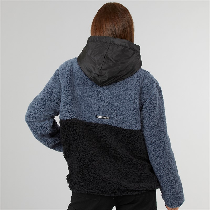 L'amore Couture Womens Midtown Hooded Borg Fleece Black/Charcoal