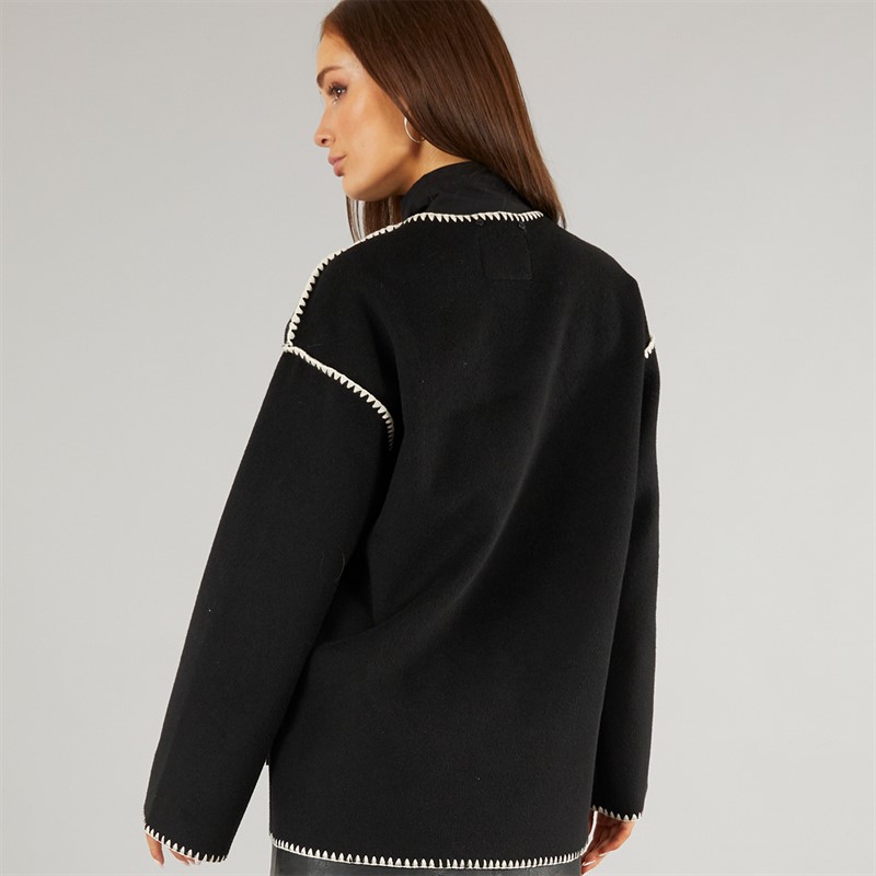 L'amore Couture Womens Miami Scarf Coat Jacket Black