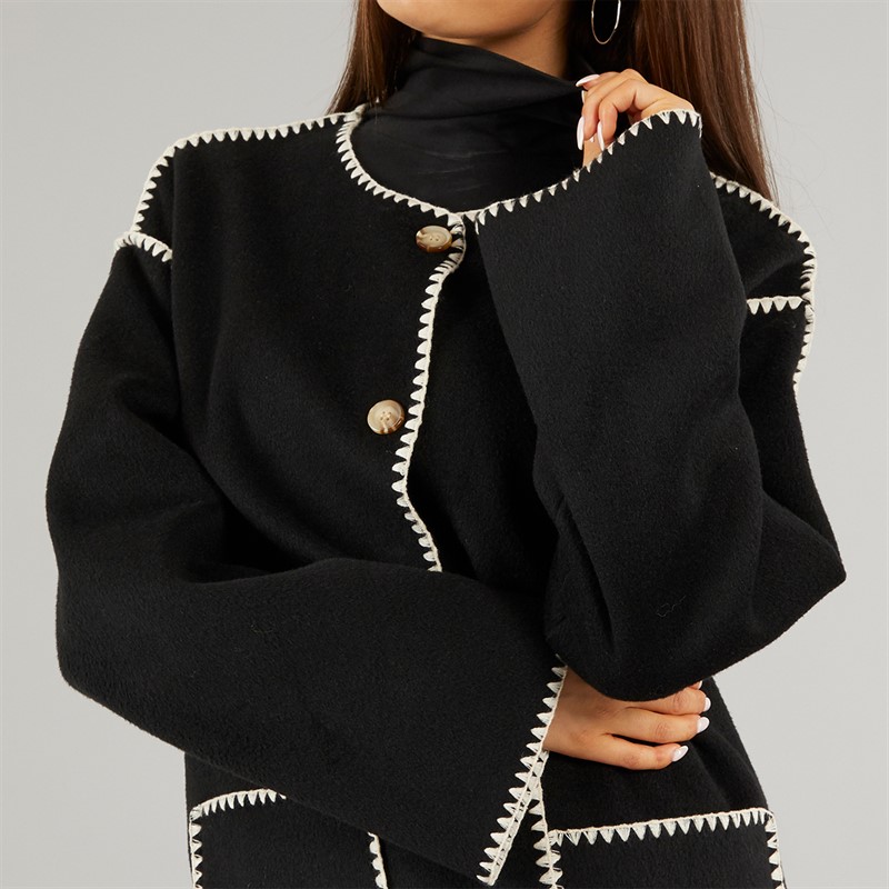 L'amore Couture Womens Miami Scarf Coat Jacket Black