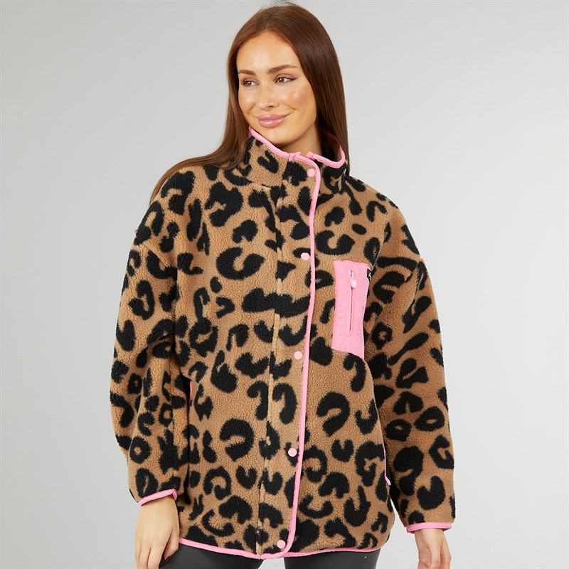 L'amore Couture Womens Avenue Borg Fleece Jacket Leopard