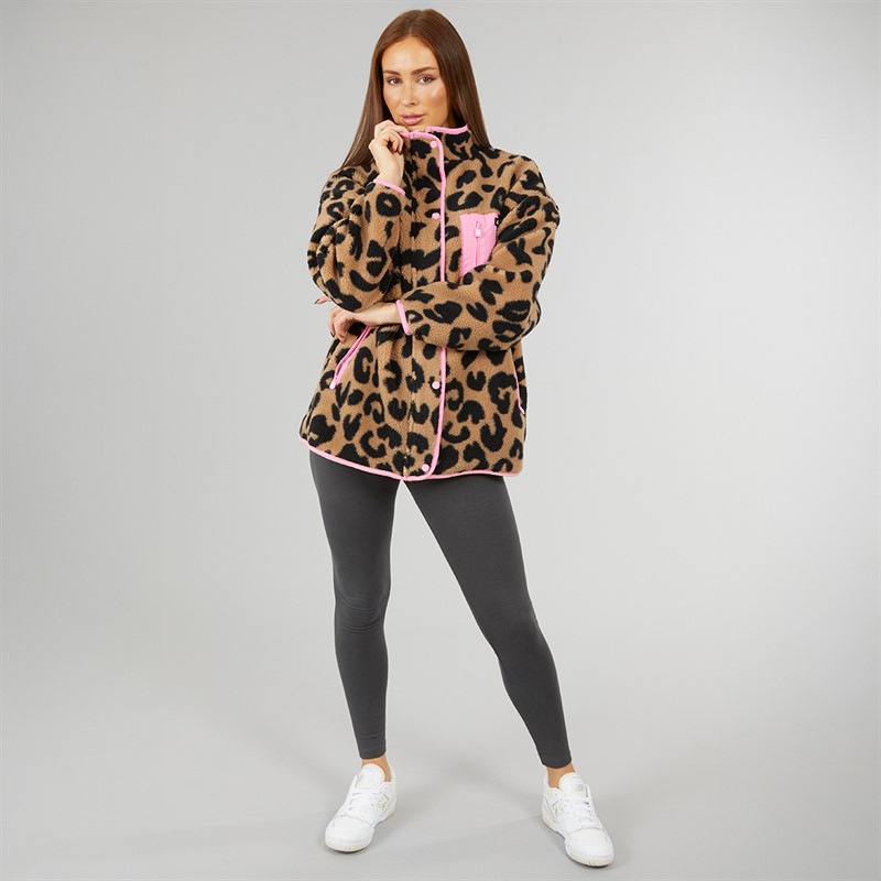 L'amore Couture Womens Avenue Borg Fleece Jacket Leopard