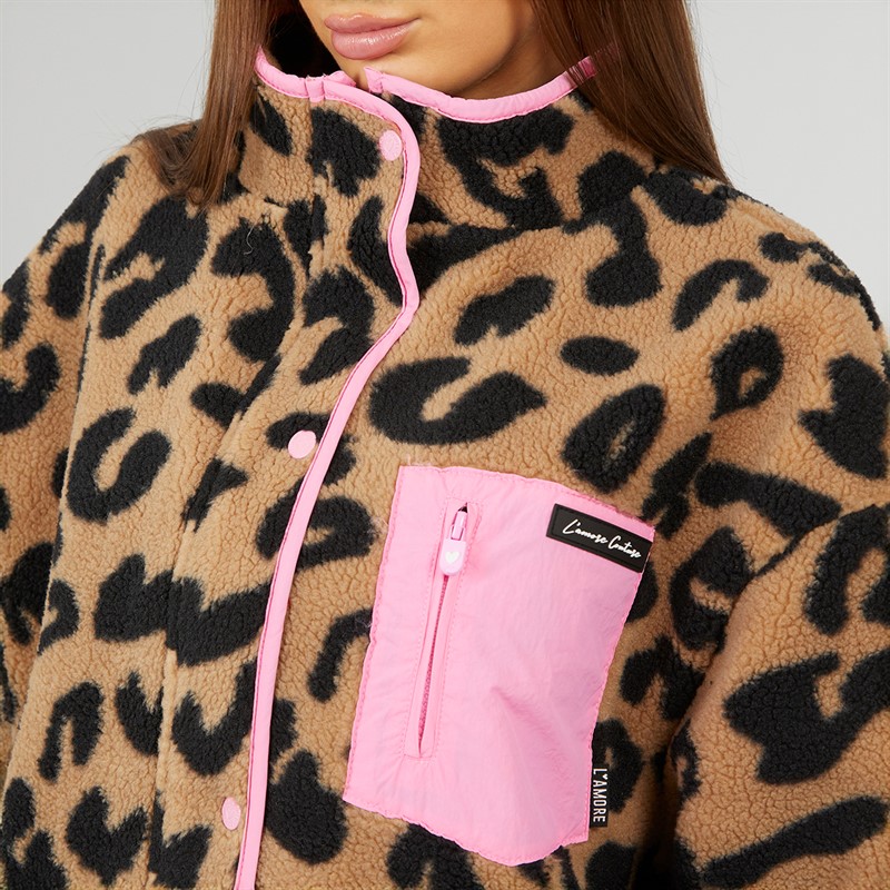 L'amore Couture Womens Avenue Borg Fleece Jacket Leopard