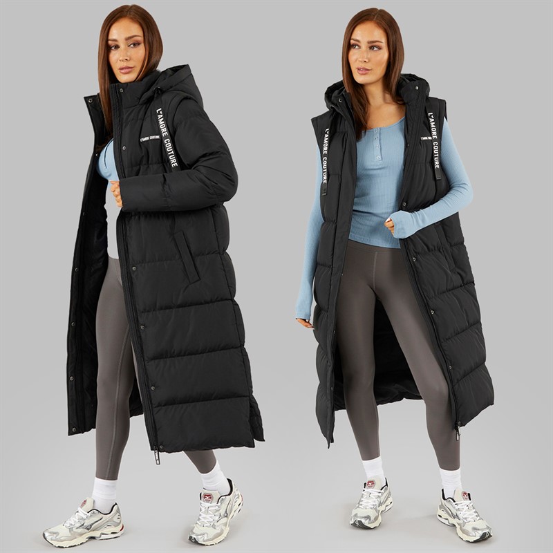 L'amore Couture Womens Lenox Long 2-In-1 Puffer Black