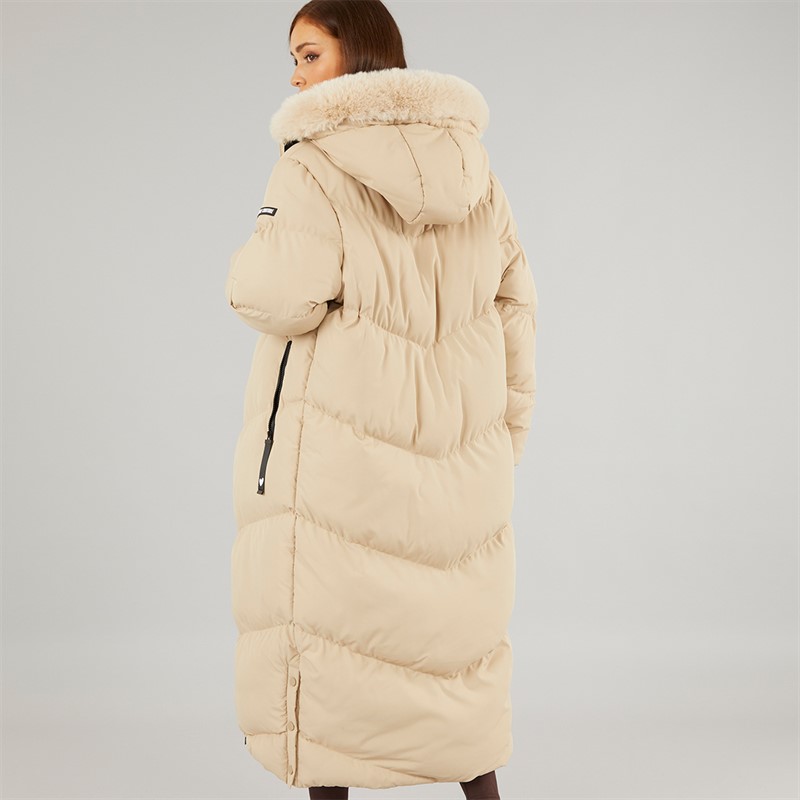 L'amore Couture Womens Madison Long Puffer Beige