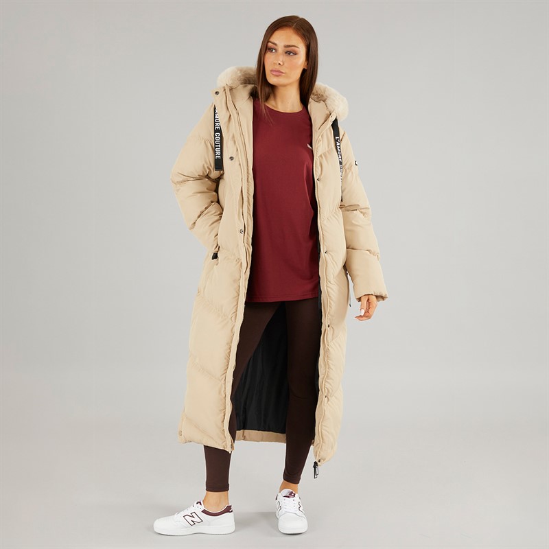 L'amore Couture Womens Madison Long Puffer Beige