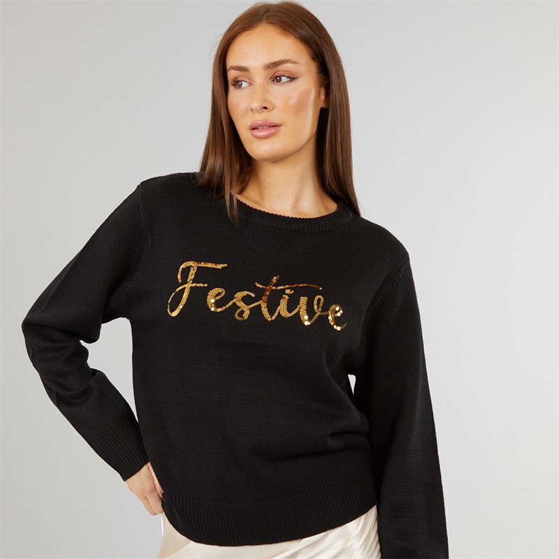 L'amore Couture Womens Festive Christmas Jumper Black