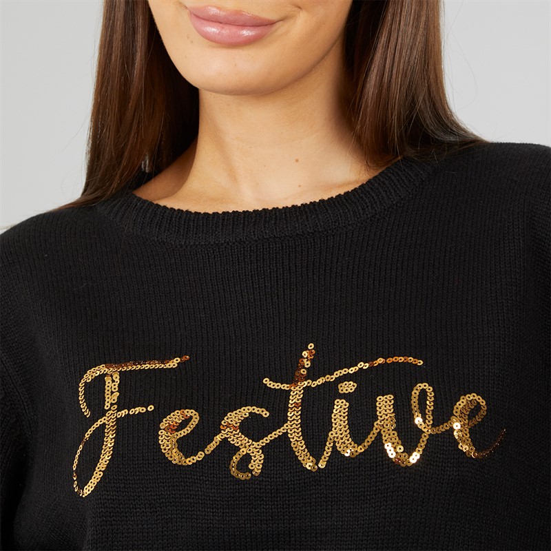 L'amore Couture Womens Festive Christmas Jumper Black