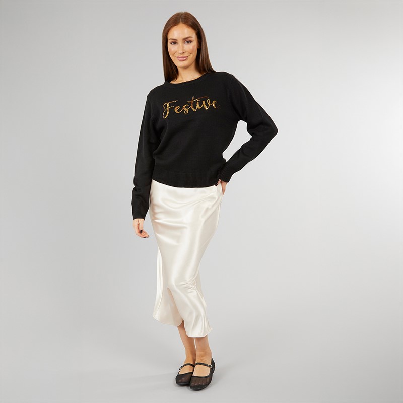 L'amore Couture Womens Festive Christmas Jumper Black