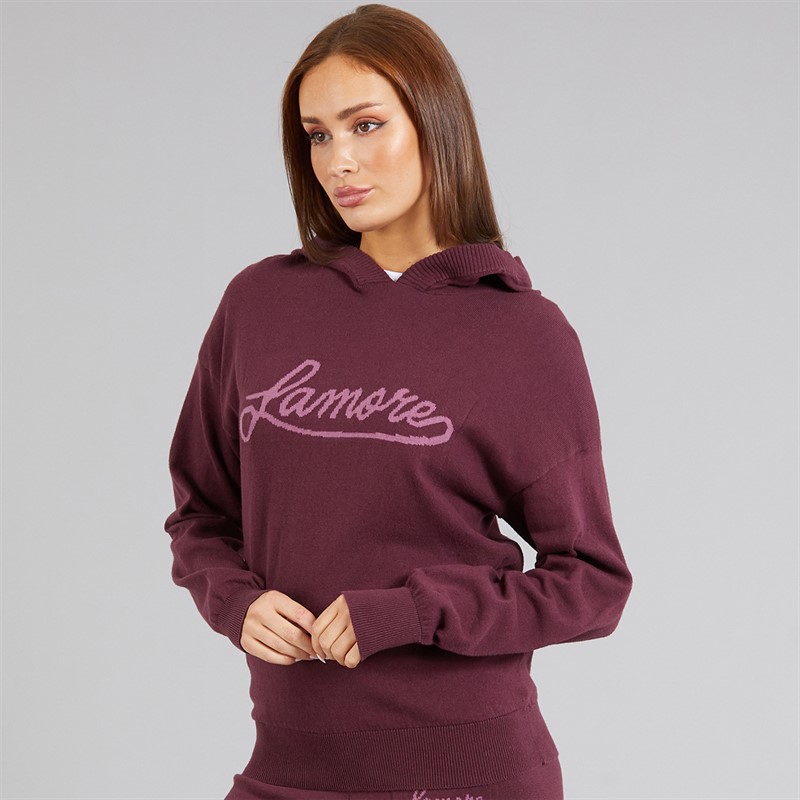 L'amore Couture Womens Mateo Knitted Hoodie Burgundy