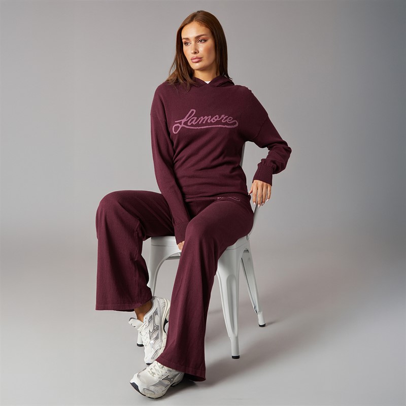 L'amore Couture Womens Mateo Knitted Hoodie Burgundy