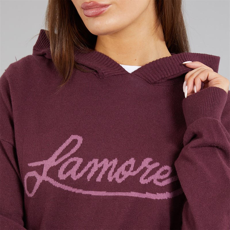 L'amore Couture Womens Mateo Knitted Hoodie Burgundy