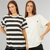 L'amore Couture Womens Tia Two Pack Oversized T-Shirts Ecru/Black Stripe