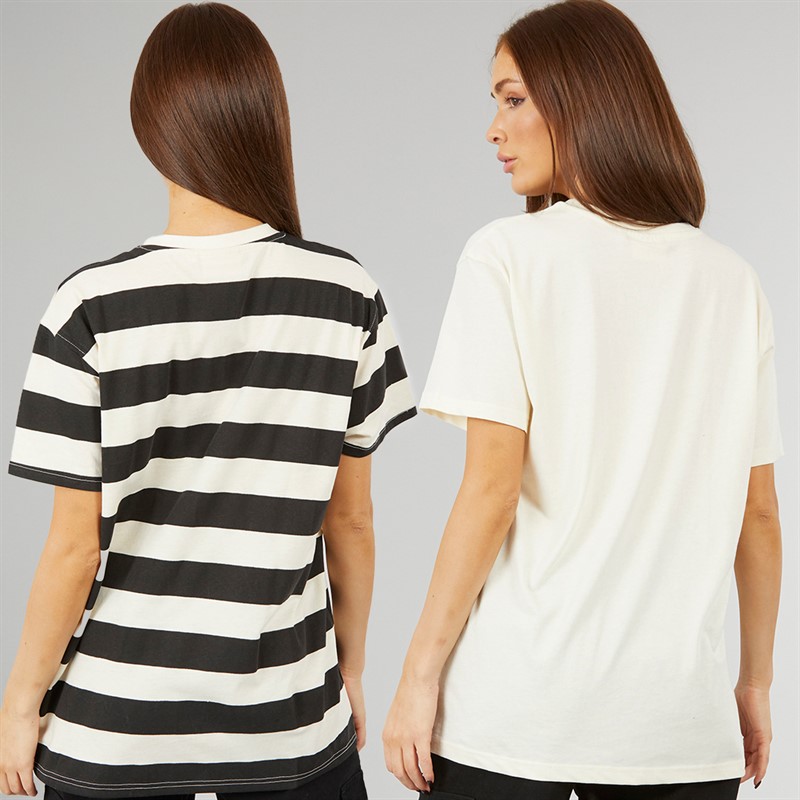 L'amore Couture Womens Tia Two Pack Oversized T-Shirts Ecru/Black Stripe