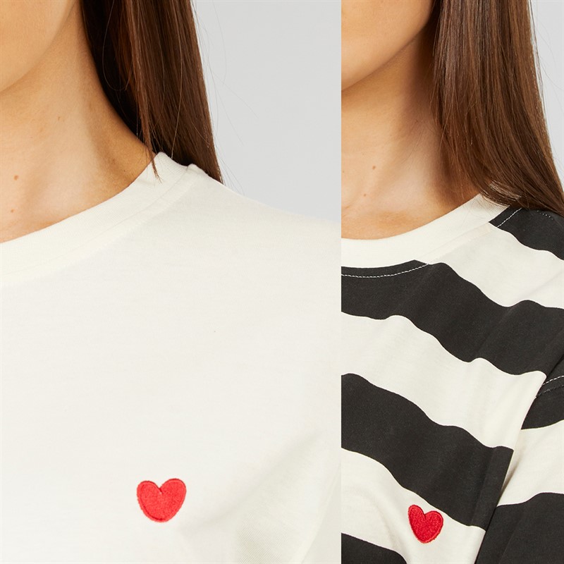 L'amore Couture Womens Tia Two Pack Oversized T-Shirts Ecru/Black Stripe