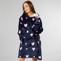 L'amore Couture Womens Heart Oversized Hoodie Navy Pink