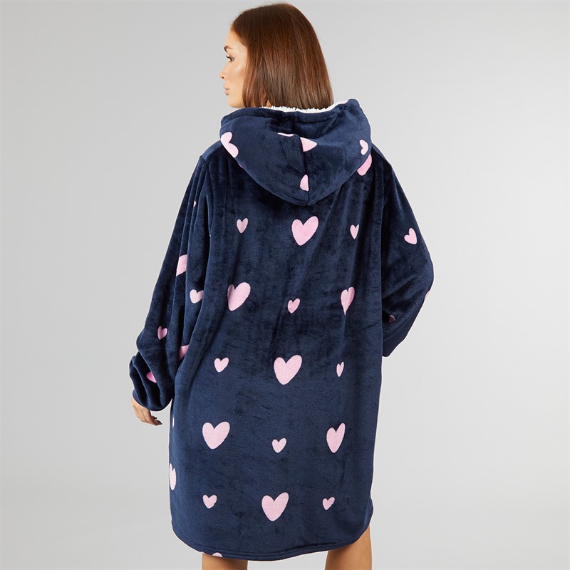 L'amore Couture Womens Heart Oversized Hoodie Navy Pink