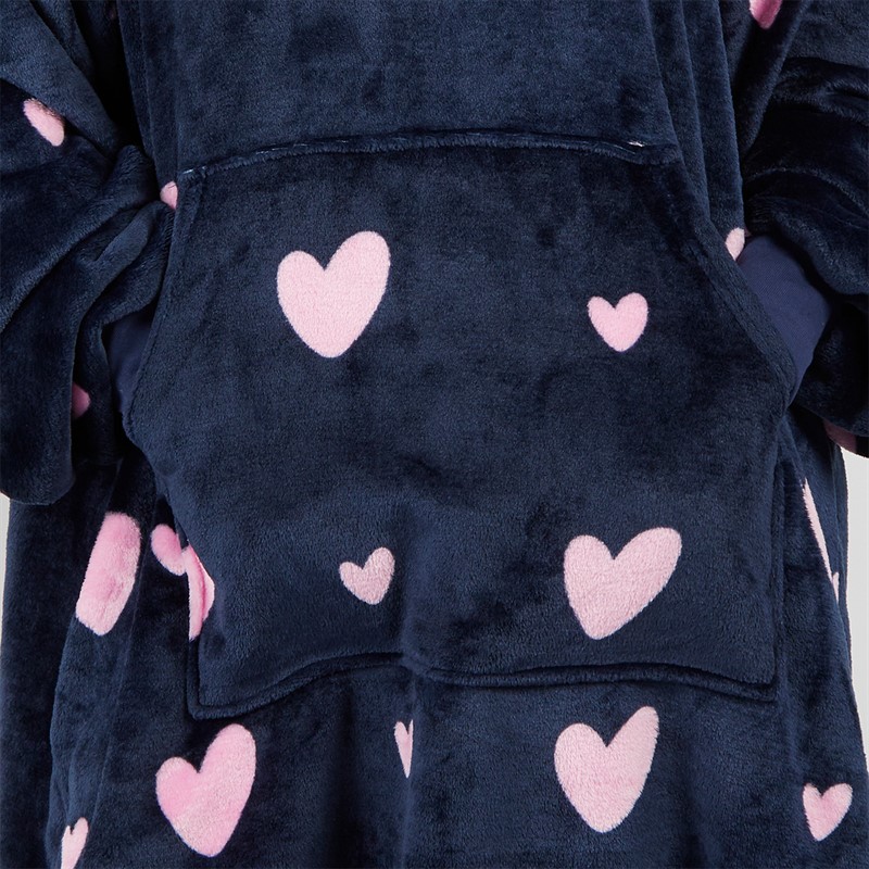L'amore Couture Womens Heart Oversized Hoodie Navy Pink