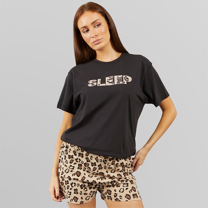 L'amore Couture Womens Sleep Pyjama Black/Leopard