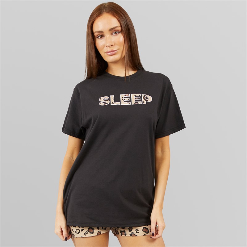 L'amore Couture Womens Sleep Pyjama Black/Leopard