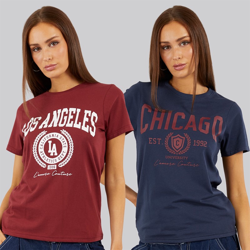 L'amore Couture Womens State Two Pack T-Shirts Burgundy/Navy