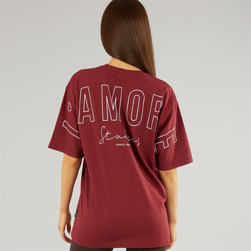 L'amore Couture Womens Norwalk Oversized T-Shirt Burgundy