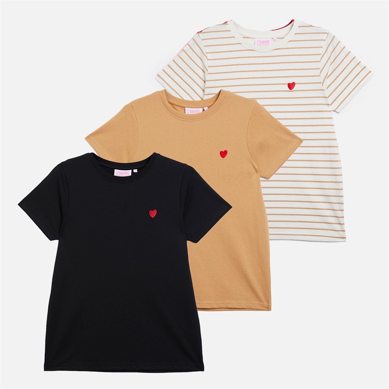 L'amore Couture Womens Eleanor Three Pack T-Shirts Black/Tan/Tan Stripe