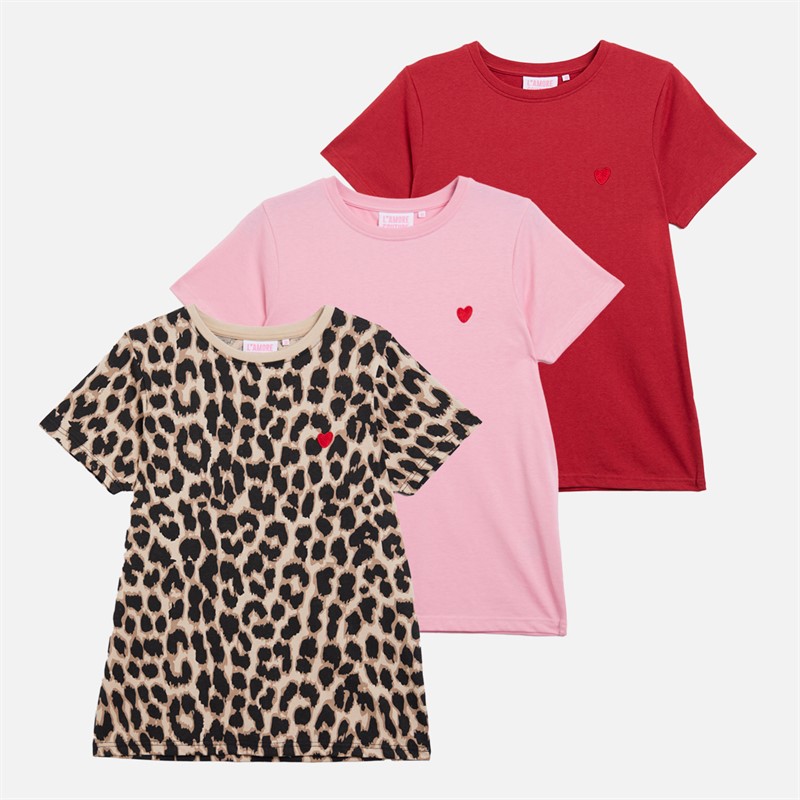 L'amore Couture Womens Kara Three Pack T-Shirts Red/Leopard/Pink