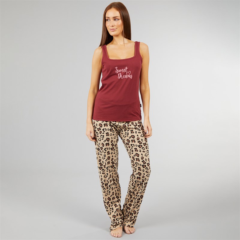L'amore Couture Womens Sweet Dreams Pyjama Burgundy/Leopard - Size 8