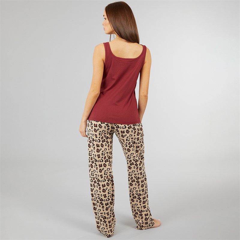L'amore Couture Womens Sweet Dreams Pyjama Burgundy/Leopard