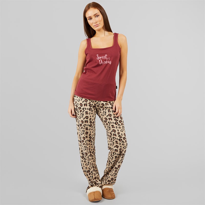 L'amore Couture Womens Sweet Dreams Pyjama Burgundy/Leopard