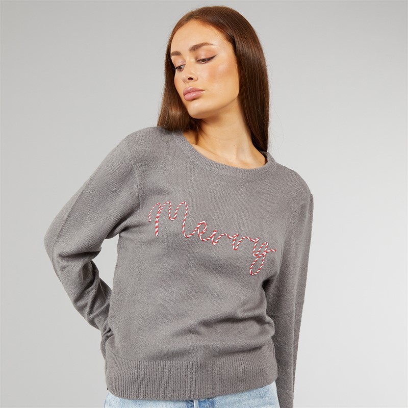 L'amore Couture Womens Merry Christmas Jumper Grey Marl