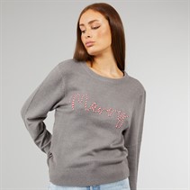 L'amore Couture Womens Merry Christmas Jumper Grey Marl
