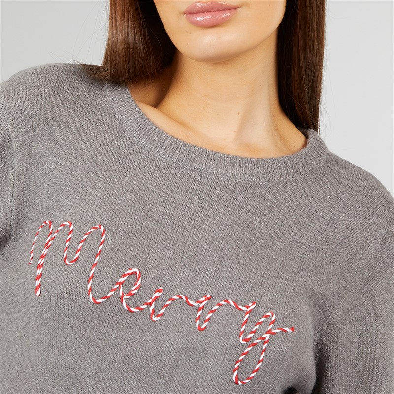 L'amore Couture Womens Merry Christmas Jumper Grey Marl