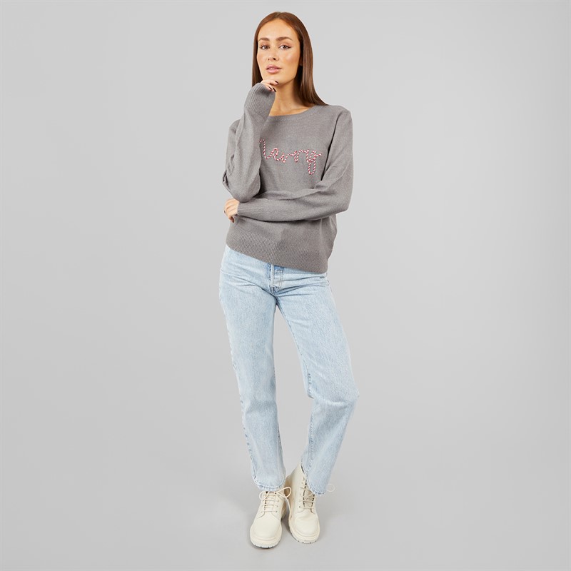 L'amore Couture Womens Merry Christmas Jumper Grey Marl