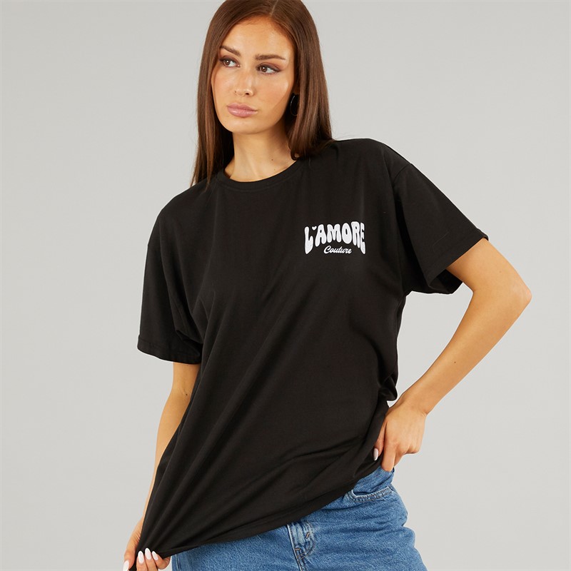 L'amore Couture Womens Oversized Valey T-Shirt Black