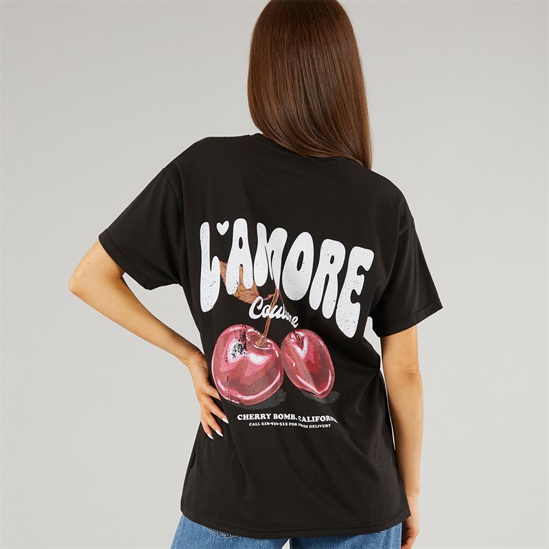 L'amore Couture Womens Oversized Valey T-Shirt Black