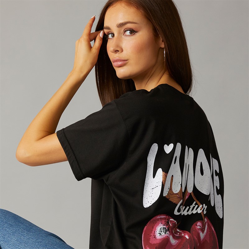 L'amore Couture Womens Oversized Valey T-Shirt Black