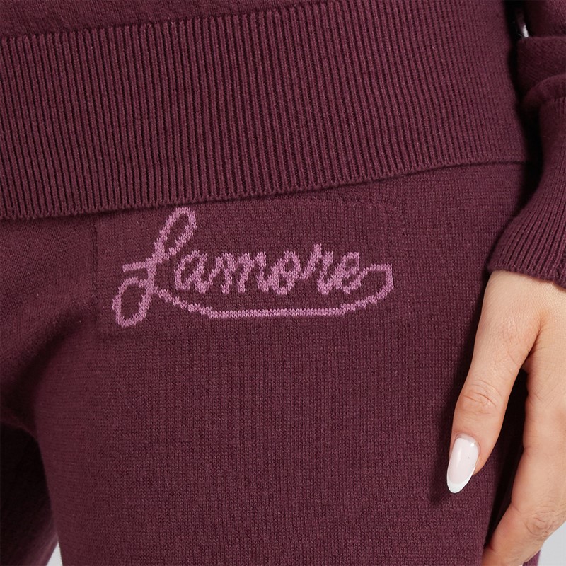 L'amore Couture Womens Santa Barbara Wide Leg Knitted Joggers Burgundy