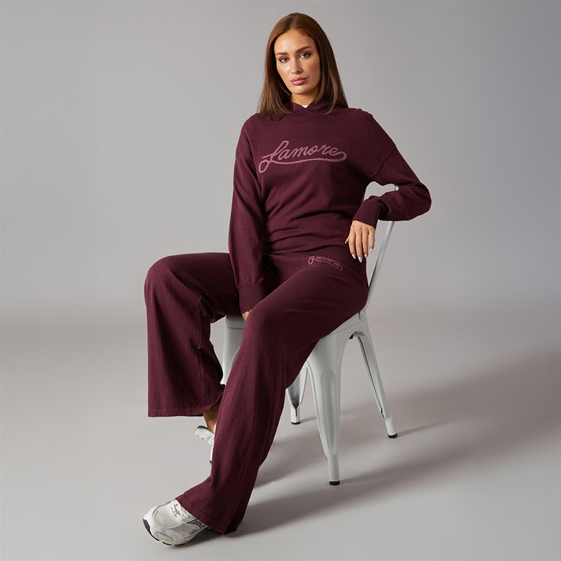 L'amore Couture Womens Santa Barbara Wide Leg Knitted Joggers Burgundy