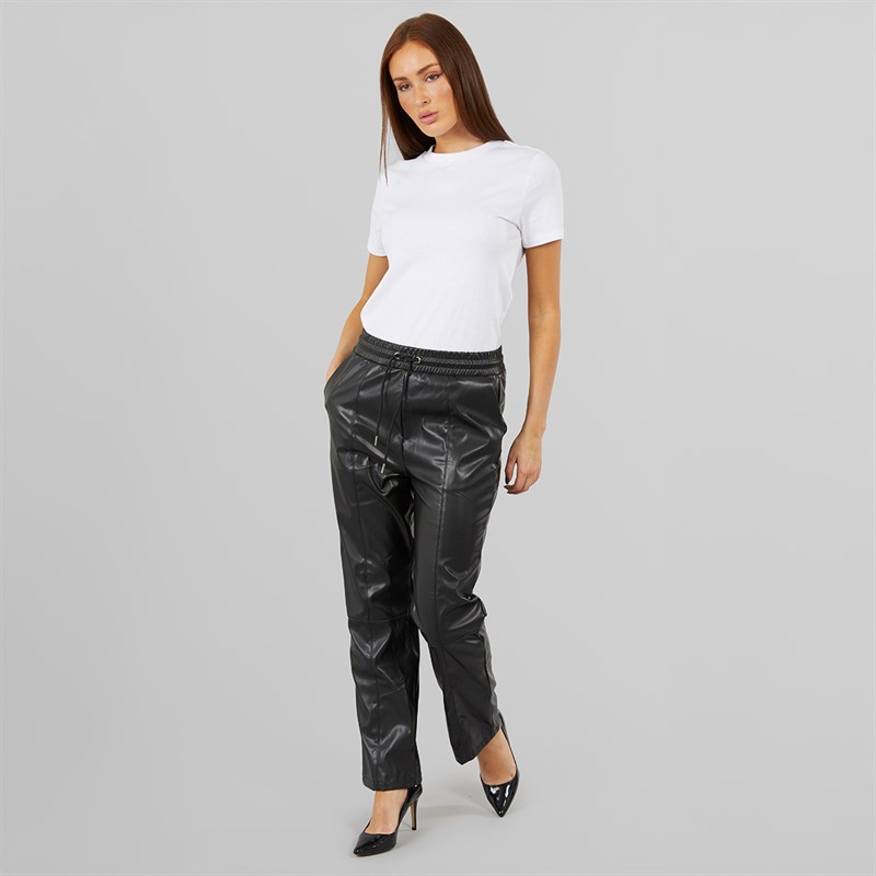 L'amore Couture Womens Clanton PU Joggers Black