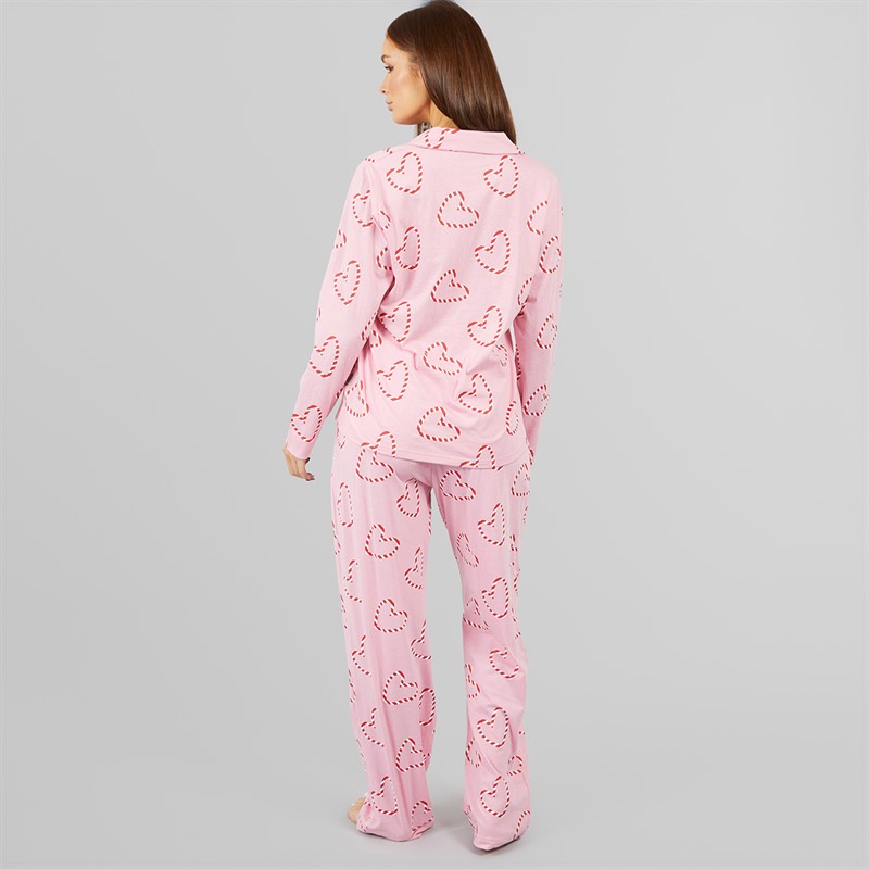 L'amore Couture Womens Candy Cane Christmas Heart Pyjama Pink